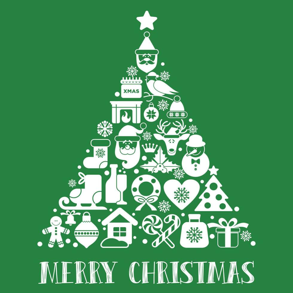 vrolijk Kerstmis gelukkig nieuw jaar Kerstmis boom met pictogrammen vector illustratie tekeningen, dun lijn tekening icoon ontwerp