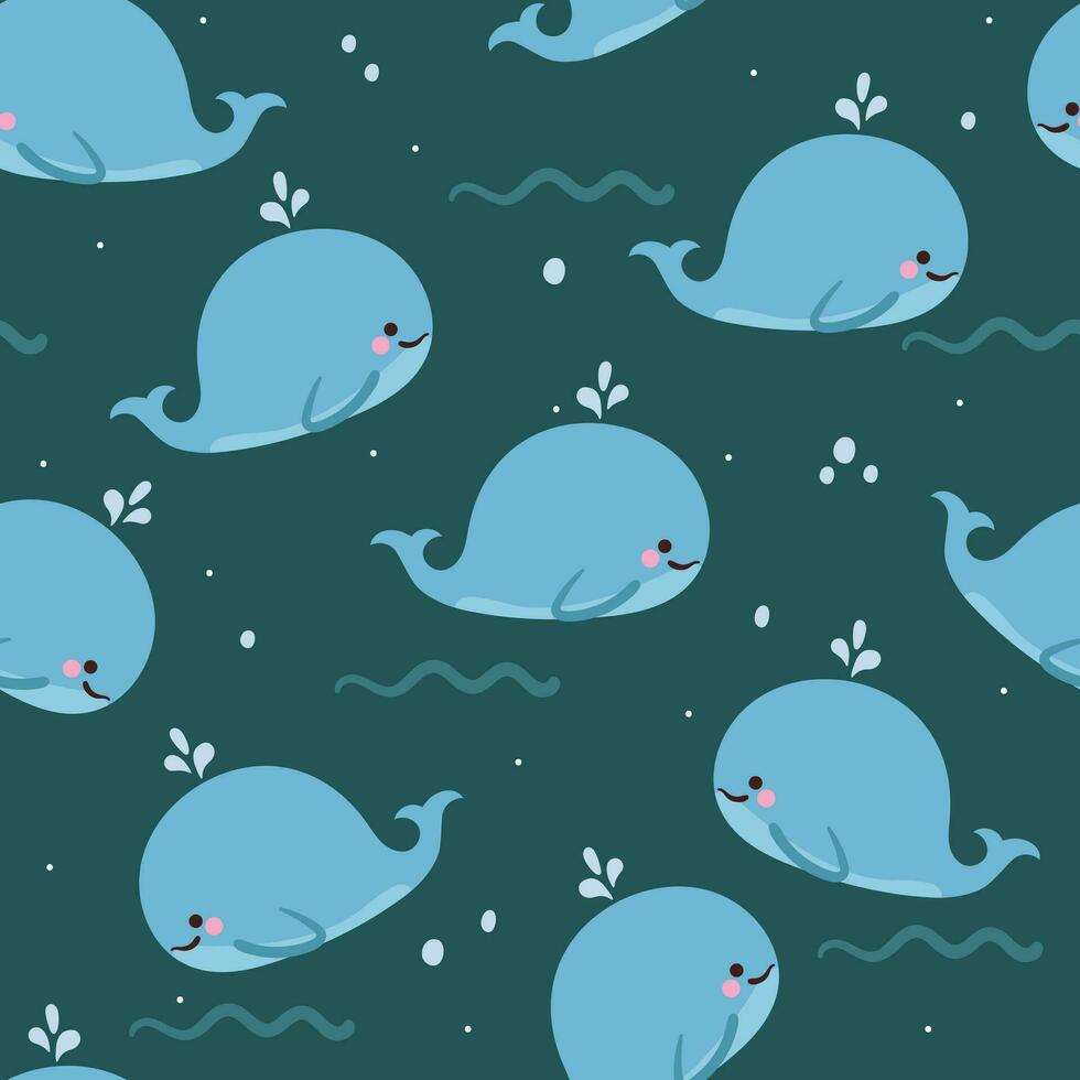 naadloos patroon schattig tekenfilm walvis in de zee. schattig behang voor geschenk inpakken papier vector