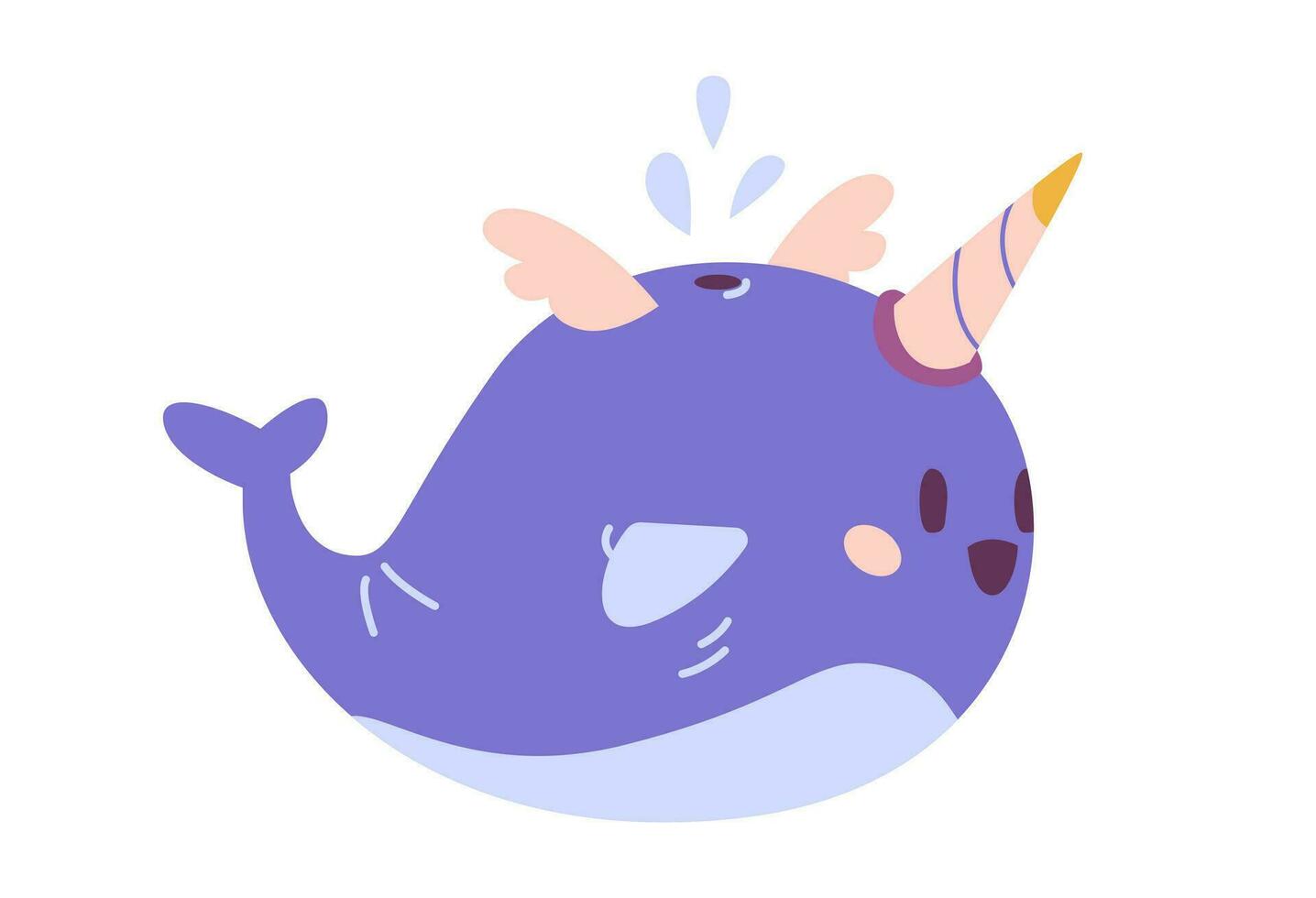 schattig vliegend walvis met eenhoorn toeter karakter vlak vector illustratie geïsoleerd Aan wit.