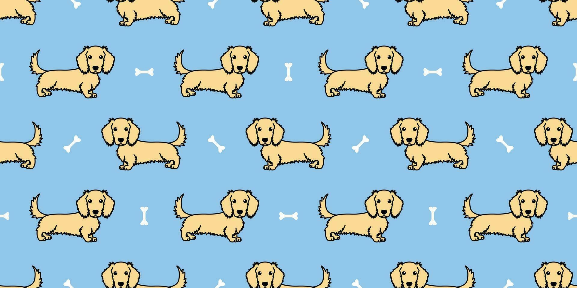 schattig lang haren teckel hond room kleur tekenfilm naadloos patroon, vector illustratie