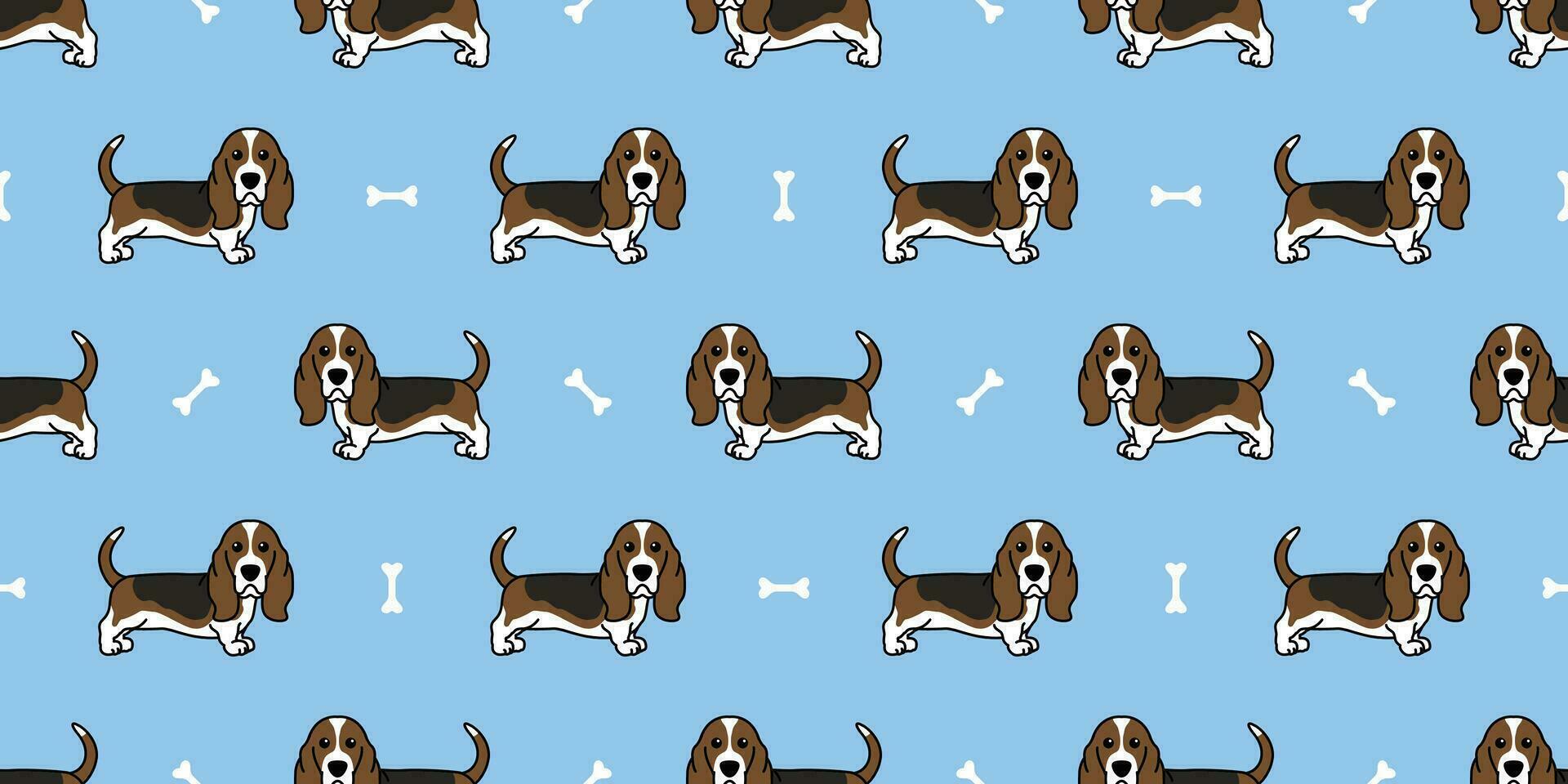 schattig basset hond hond tekenfilm naadloos patroon, vector illustratie