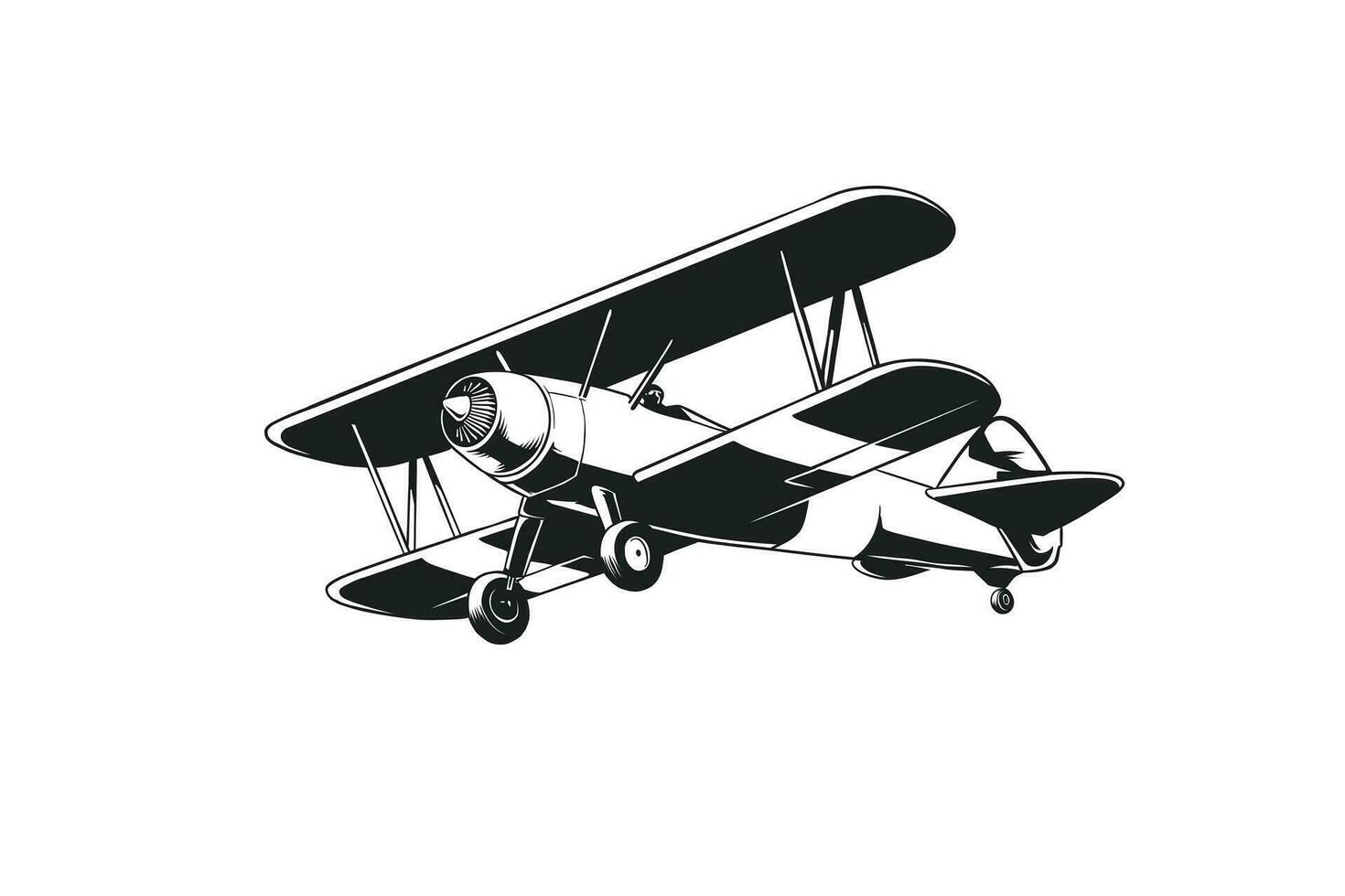 zwart en wit vliegtuig illustratie in retro stijl vector