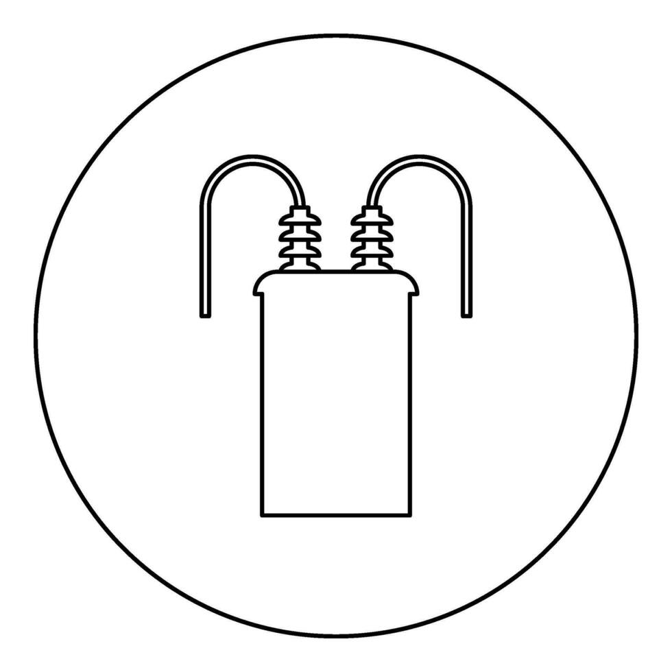 elektrisch transformator hoog Spanning onderstation energie macht icoon in cirkel ronde zwart kleur vector illustratie beeld schets contour lijn dun stijl