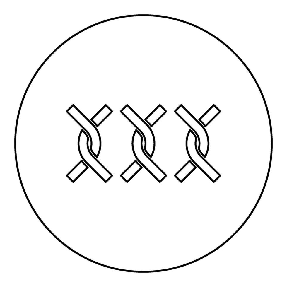 keten hek gedraaid draad icoon in cirkel ronde zwart kleur vector illustratie beeld schets contour lijn dun stijl
