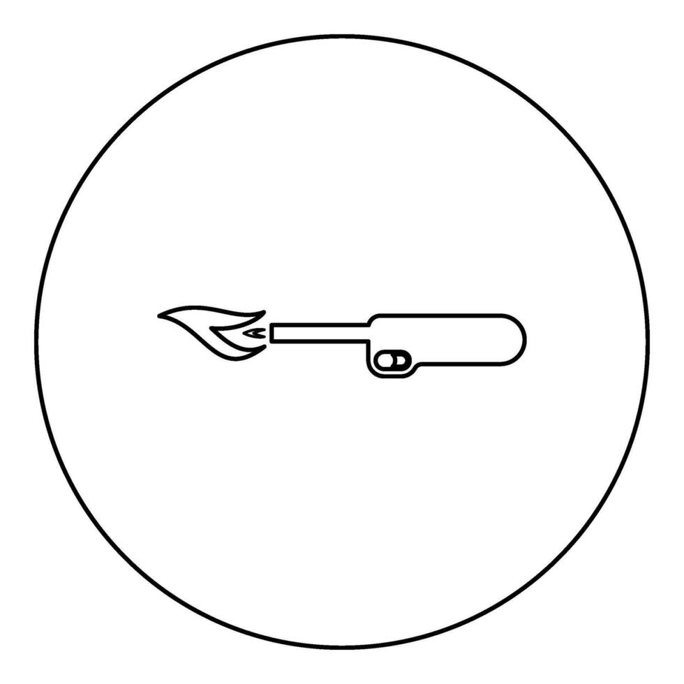 gas- aansteker keuken gasbrander met vlam industrieel uitrusting icoon in cirkel ronde zwart kleur vector illustratie beeld schets contour lijn dun stijl