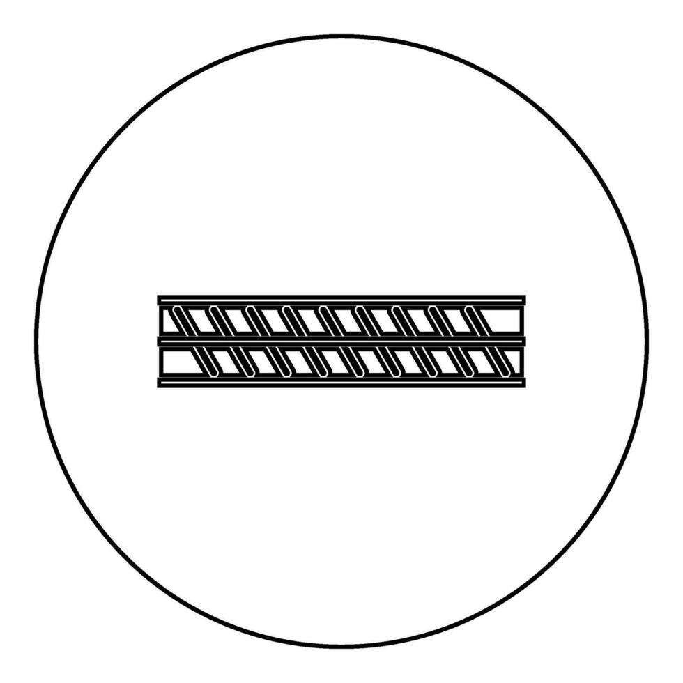 versterking bar wapening geribbeld metaal hengel icoon in cirkel ronde zwart kleur vector illustratie beeld schets contour lijn dun stijl