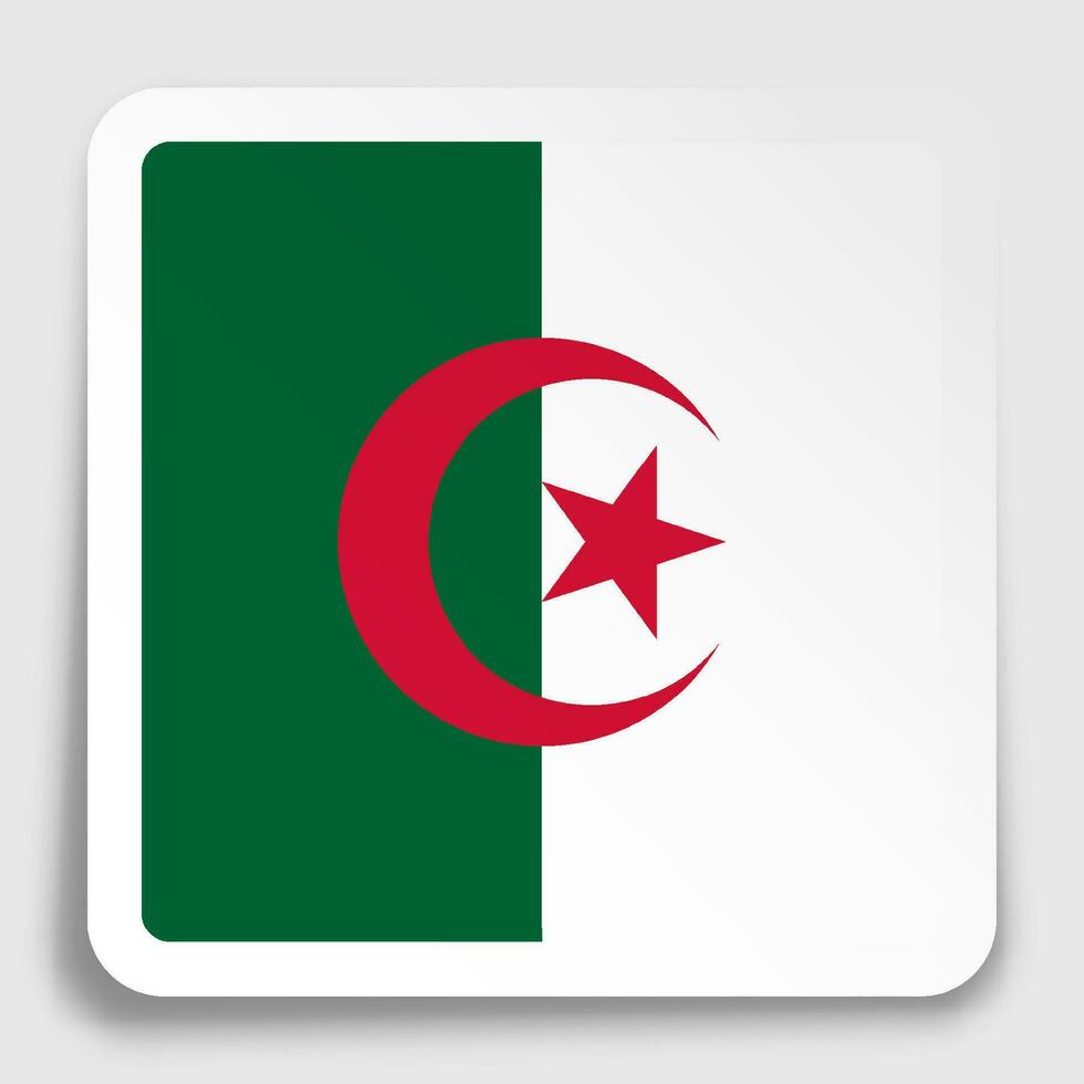 Algerije vlag icoon Aan papier plein sticker met schaduw. knop voor mobiel toepassing of web. vector