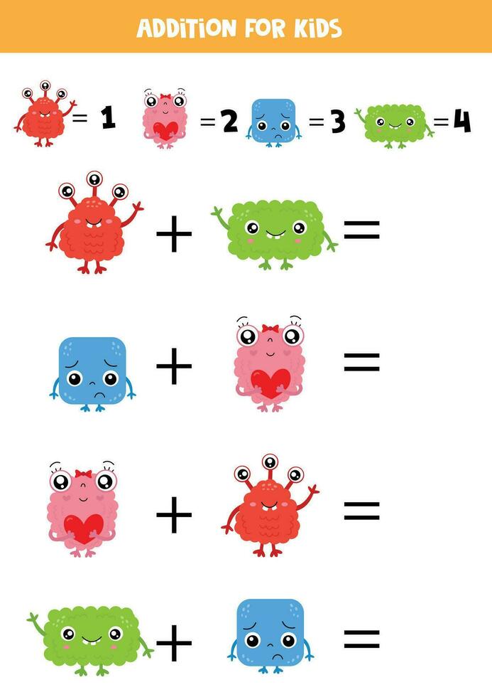 toevoeging voor kinderen met verschillend schattig kleurrijk tekenfilm monsters. vector