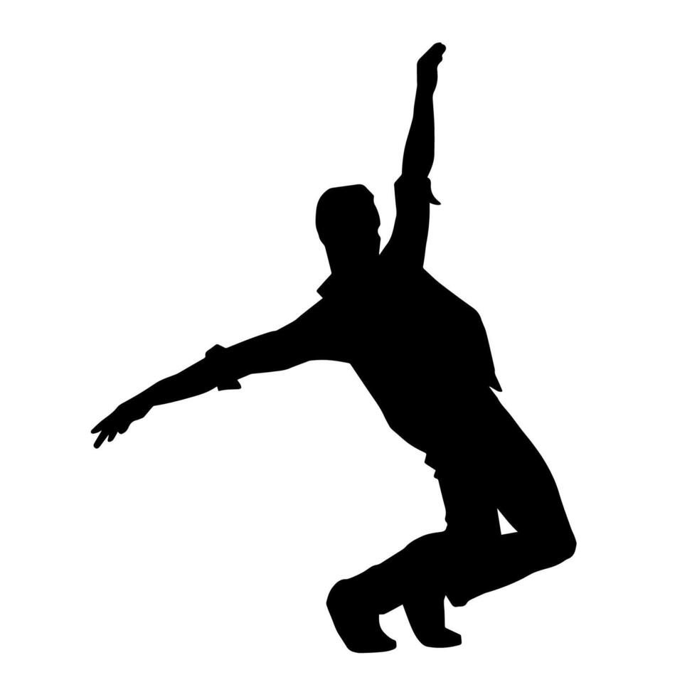 silhouet van een mannetje danser in actie houding. silhouet van een slank Mens in dansen houding. vector