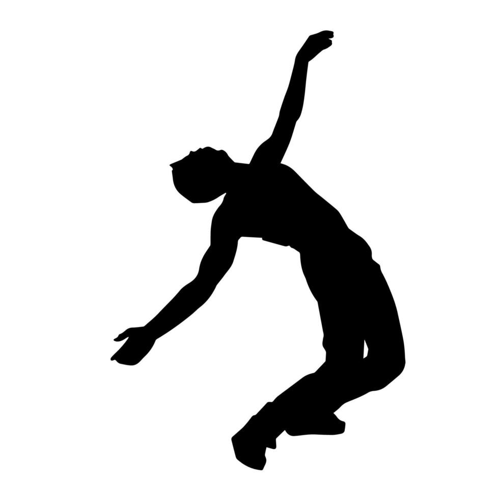 silhouet van een mannetje danser in actie houding. silhouet van een slank Mens in dansen houding. vector