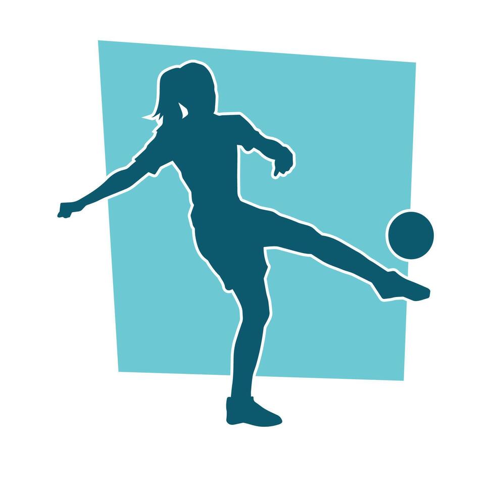 silhouet van een vrouw voetbal speler schoppen een bal. silhouet van een Amerikaans voetbal speler vrouw in actie houding. vector