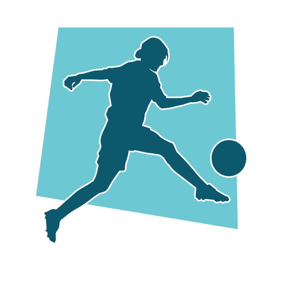 silhouet van een vrouw voetbal speler schoppen een bal. silhouet van een Amerikaans voetbal speler vrouw in actie houding. vector