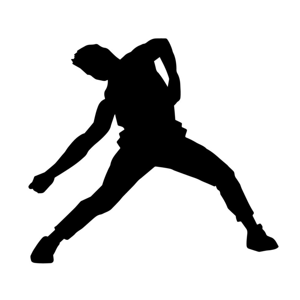 silhouet van een mannetje danser in actie houding. silhouet van een slank Mens in dansen houding. vector