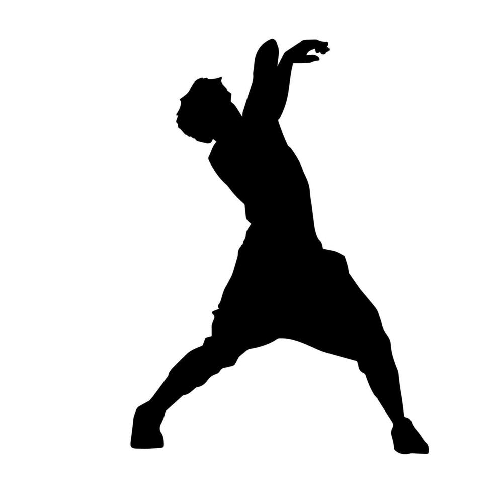 silhouet van een mannetje danser in actie houding. silhouet van een slank Mens in dansen houding. vector