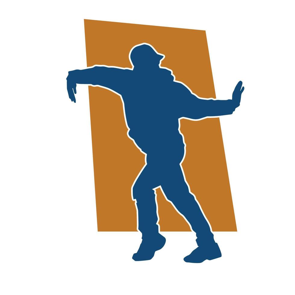 silhouet van een mannetje danser in actie houding. silhouet van een slank Mens in dansen houding. vector