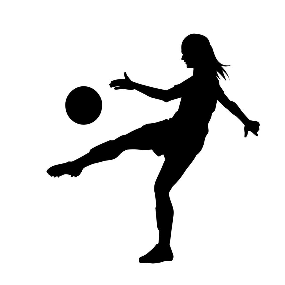 silhouet van een vrouw voetbal speler schoppen een bal. silhouet van een Amerikaans voetbal speler vrouw in actie houding. vector