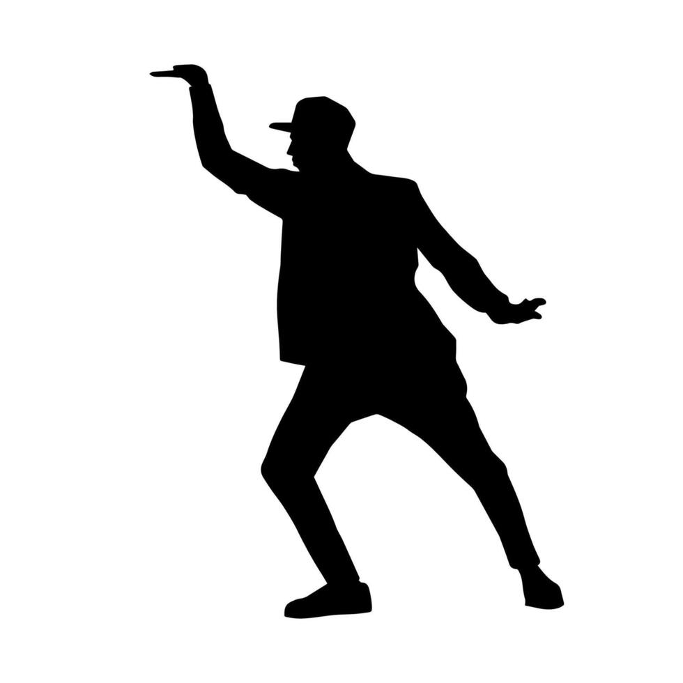 silhouet van een mannetje danser in actie houding. silhouet van een slank Mens in dansen houding. vector