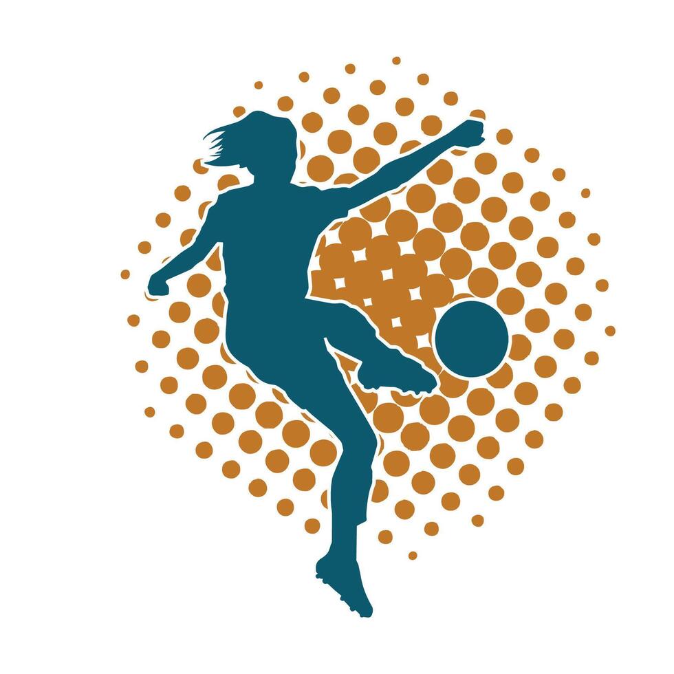 silhouet van een vrouw voetbal speler schoppen een bal. silhouet van een Amerikaans voetbal speler vrouw in actie houding. vector