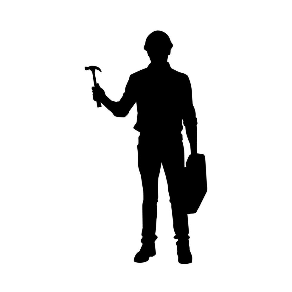 silhouet van een arbeider in actie houding gebruik makend van zijn slee hamer hulpmiddel. vector