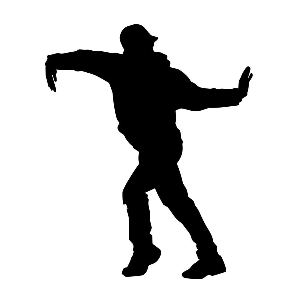 silhouet van een mannetje danser in actie houding. silhouet van een slank Mens in dansen houding. vector