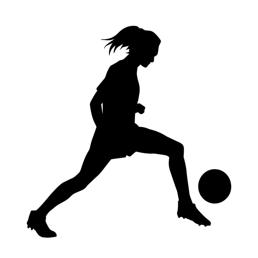 silhouet van een vrouw voetbal speler schoppen een bal. silhouet van een Amerikaans voetbal speler vrouw in actie houding. vector