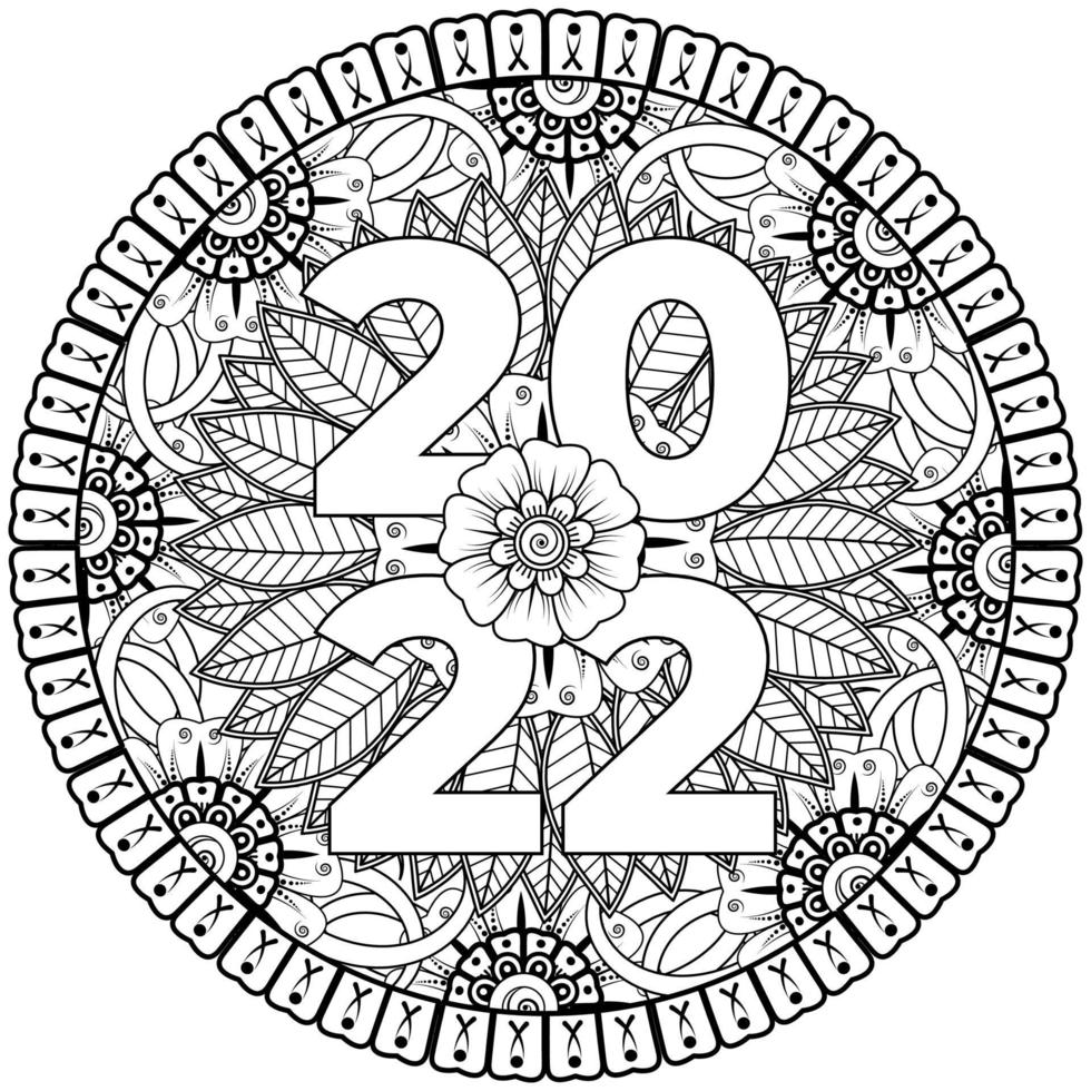 gelukkig nieuwjaar 2022 banner of kaartsjabloon met mehndi bloem vector