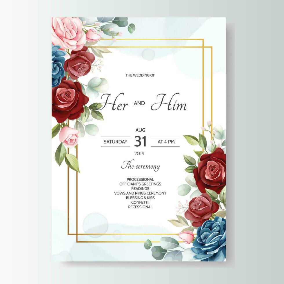 hand- getrokken bloemen bruiloft uitnodiging kaart vector