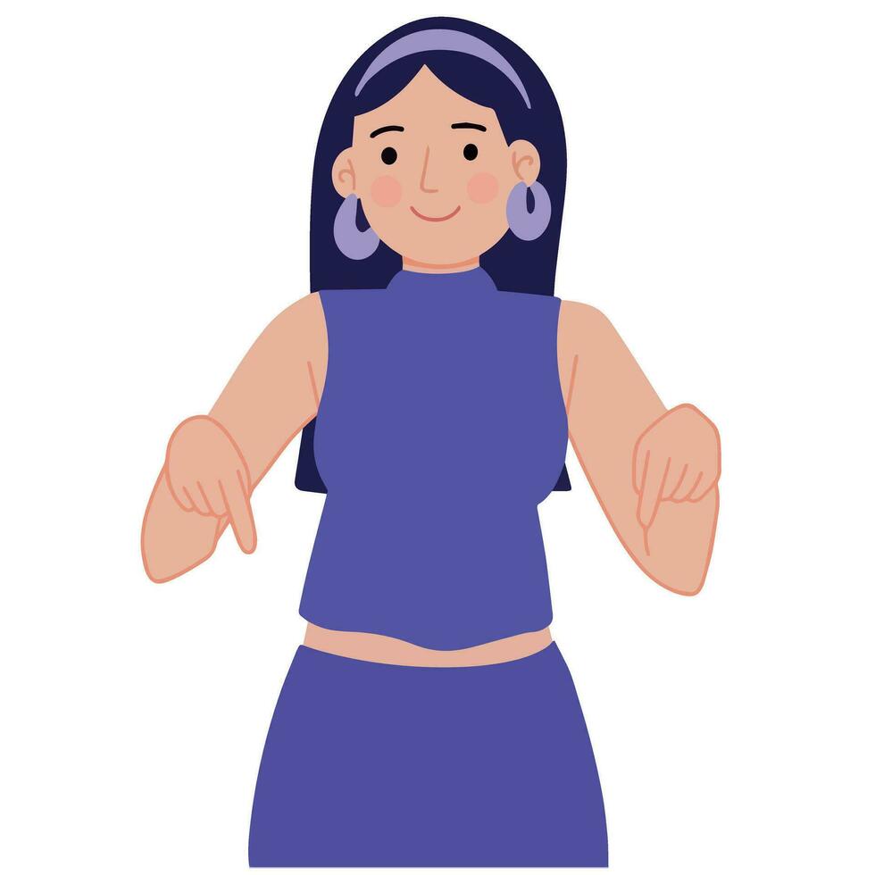 portret een vrouw poses met haar vinger richten naar beneden illustratie vector