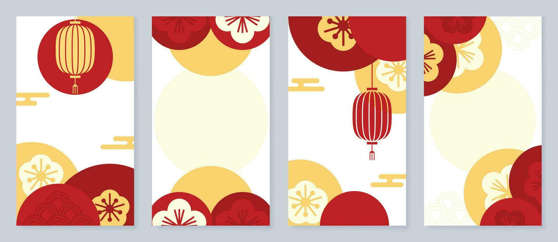 gelukkig Chinese nieuw jaar Hoes achtergrond vector. jaar van de draak ontwerp met oosters wolk , bloemen, Chinese lantaarn, patroon . elegant oosters illustratie voor omslag, banier, website, kalender. vector