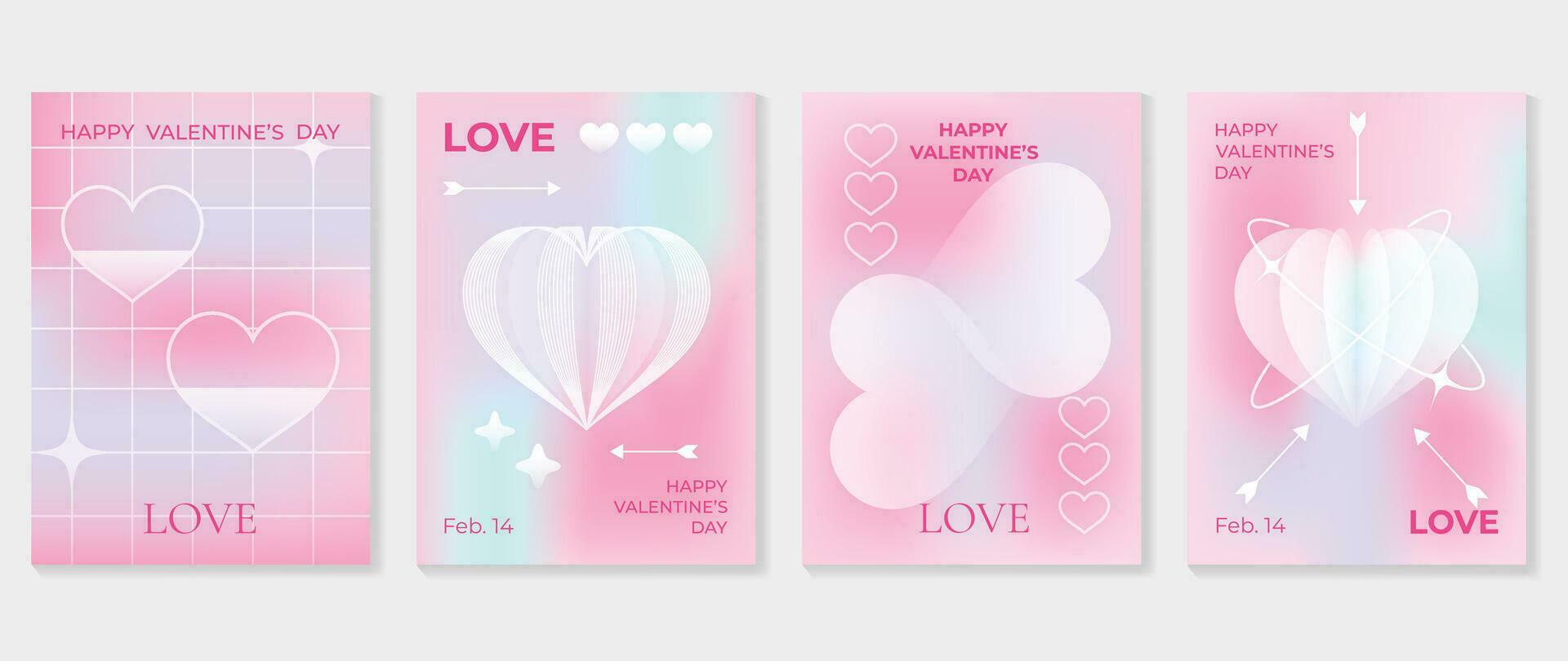 gelukkig Valentijnsdag dag liefde Hoes vector set. romantisch symbool poster versieren met modieus helling hart pastel kleurrijk achtergrond. ontwerp voor groet kaart, mode, reclame, banier, uitnodiging.