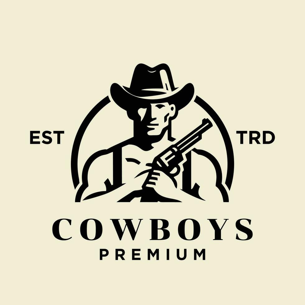 cowboy hoofd voorkant gezicht logo icoon ontwerp vector