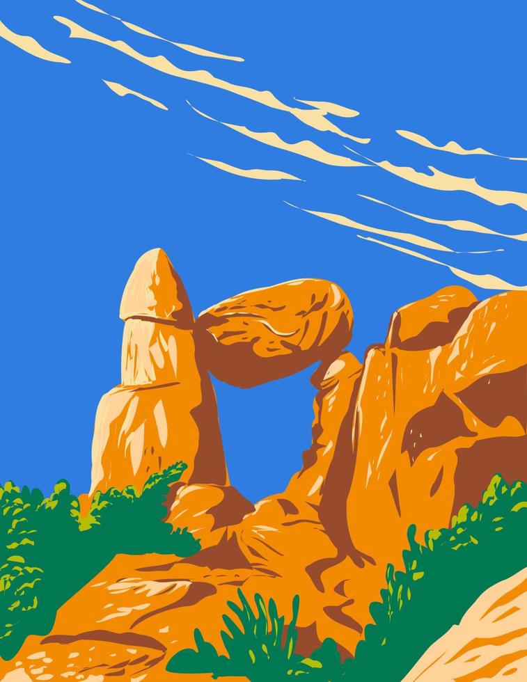 evenwichtige rots in de buurt van big bend nationaal park texas usa wpa poster art vector