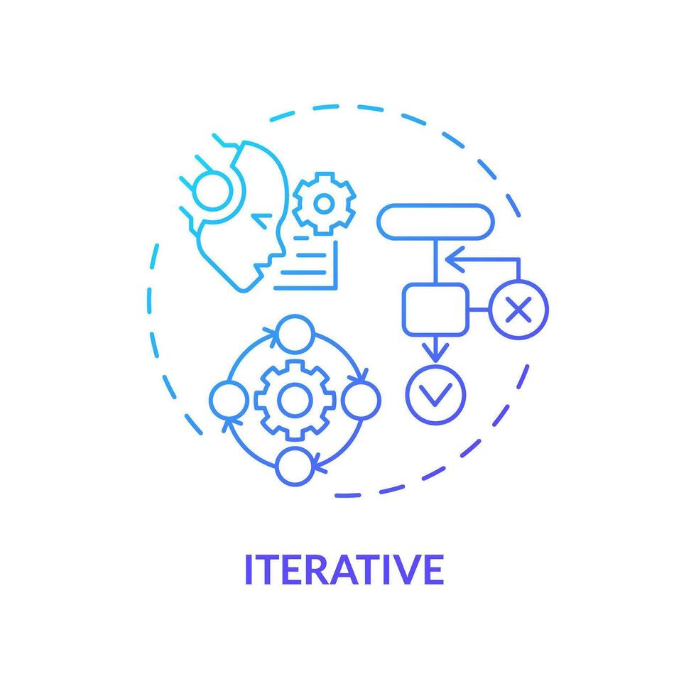 2d helling iteratief icoon, creatief geïsoleerd vector, dun lijn blauw illustratie vertegenwoordigen cognitief computergebruik. vector