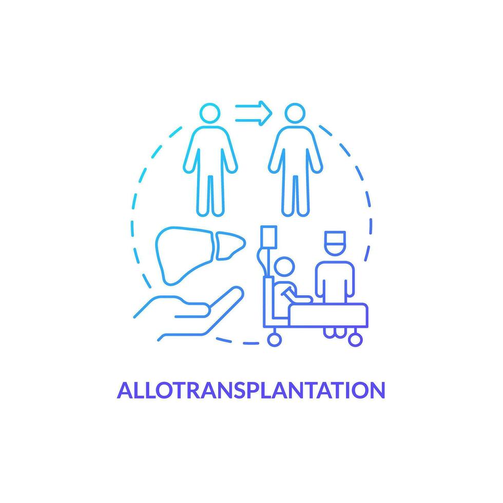 2d helling allotransplantatie icoon, gemakkelijk geïsoleerd vector, dun lijn blauw illustratie vertegenwoordigen cel therapie. vector