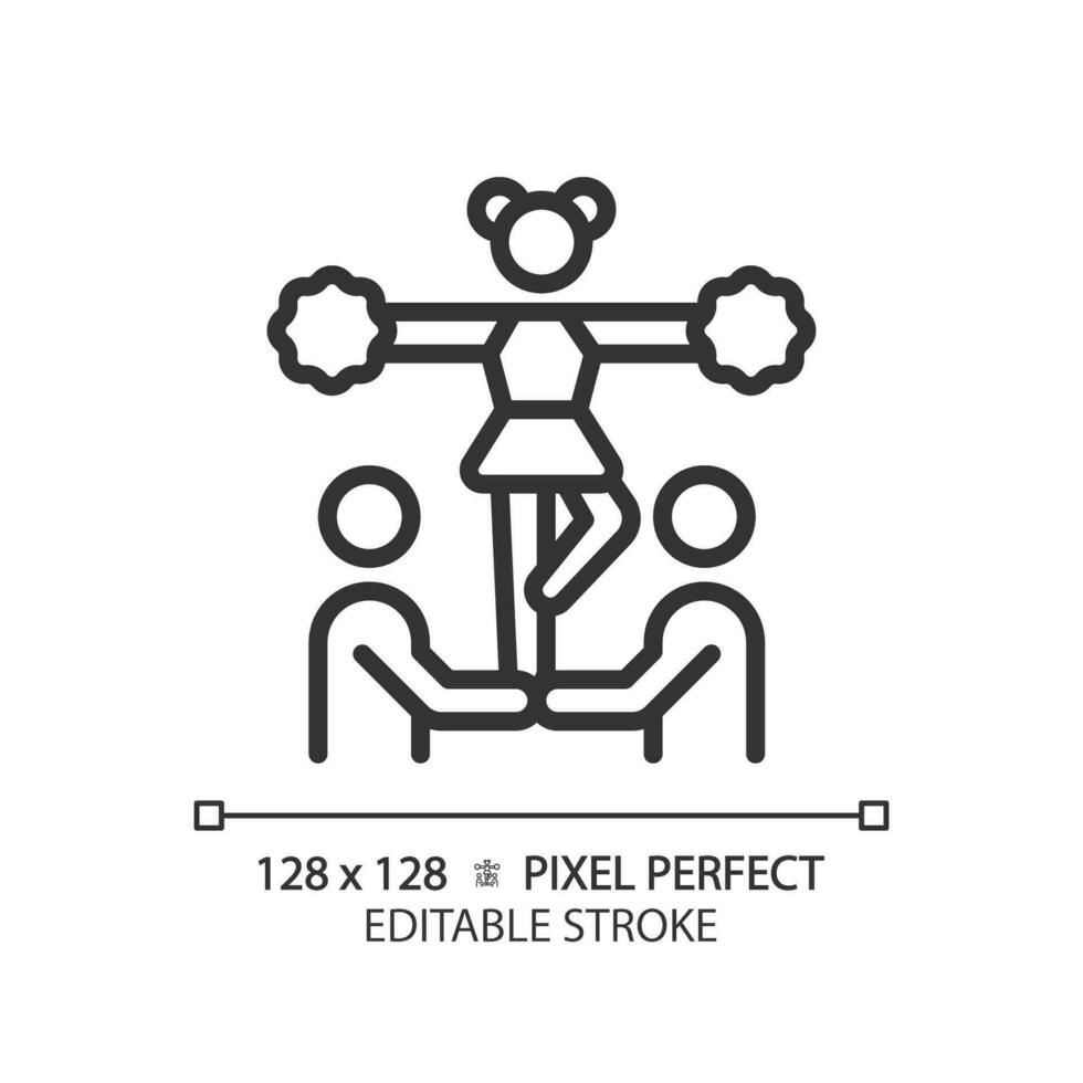 cheerleading lineair icoon. ondersteunen sport team. Amerikaans Amerikaans voetbal spelers motivatie. hoog school- Amerikaans voetbal wedstrijd. dun lijn illustratie. contour symbool. vector schets tekening. bewerkbare beroerte