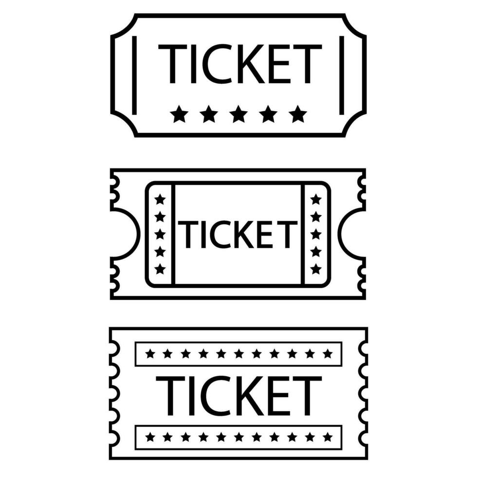 ticket vector icoon set. film of theater coupon illustratie teken verzameling.