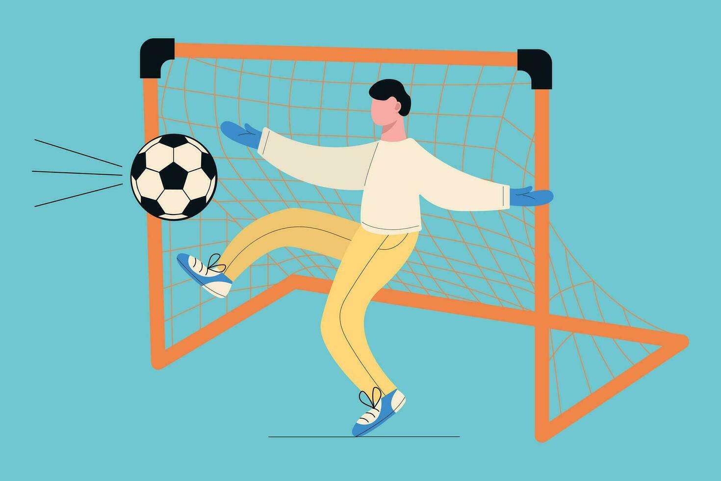 illustratie van een Mens schoppen een voetbal bal. vector vlak gemakkelijk illustratie van een Amerikaans voetbal speler in modern stijl.