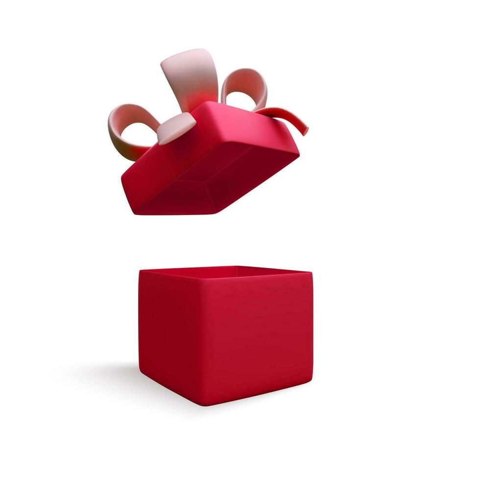 3d Open rood geschenk doos. rood realistisch Cadeau of verrassing doos. vector illustratie