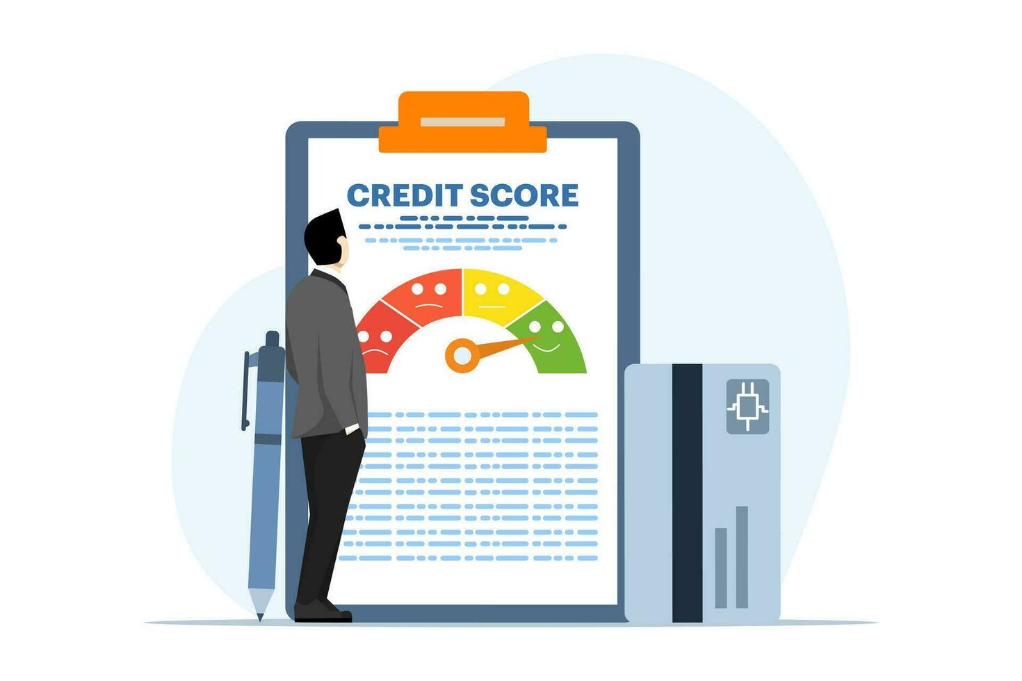 credit goedkeuring concept. tekens met mooi zo credit scoort te ontvangen lening goedkeuring. persoonlijk financiën. vlak vector illustratie Aan wit achtergrond.