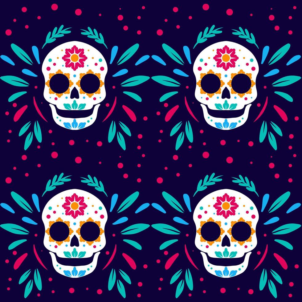 met de hand getekend dia de muertos-patroon met schedel vector