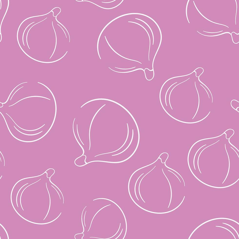 fig fruit naadloos patroon in lijn kunst stijl. fruit ontwerp voor afdrukken, kleding stof, omhulsel papier. vector illustratie Aan een paars achtergrond.