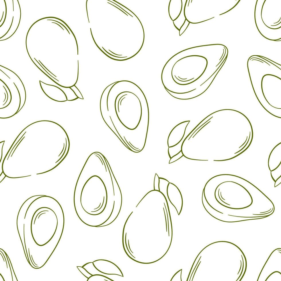 avocado naadloos patroon in lijn kunst stijl. monochroom hand- getrokken ontwerp voor pakket, textiel, voedsel winkel, menu. vector illustratie Aan een wit achtergrond.