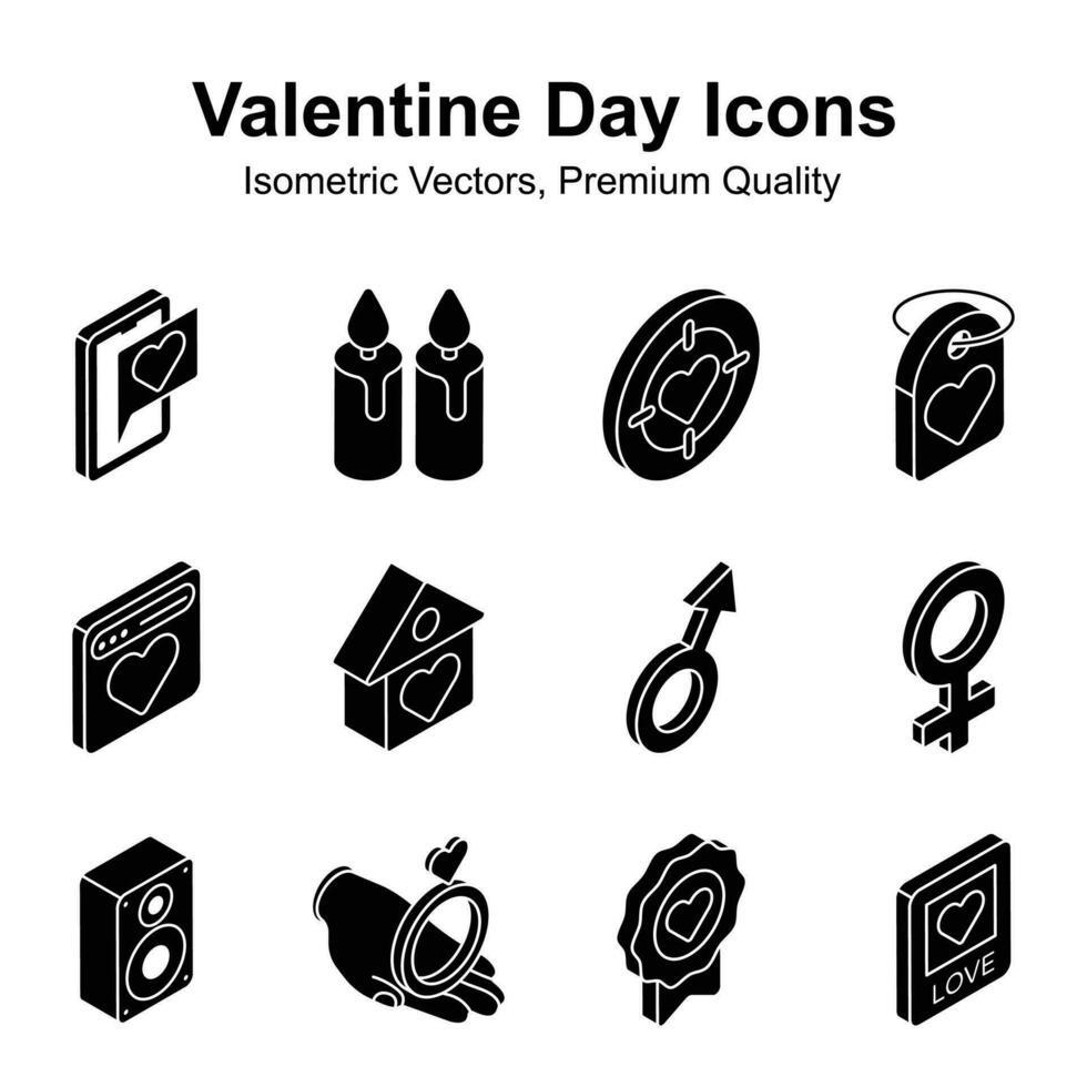 krijgen uw handen Aan deze prachtig ontworpen valentijnsdag dag isometrische pictogrammen reeks vector
