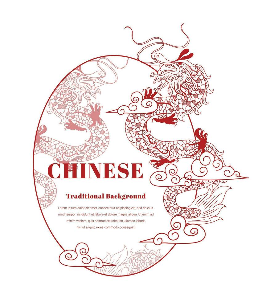 cirkel kader, lijnen rood kleur , draak Chinese stijl, Chinese wijnoogst kader, decoratief klassiek feestelijk rood achtergrond. vector