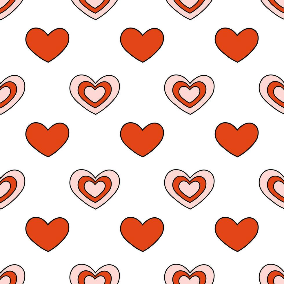 naadloos patroon met rood en roze hart. Valentijn dag achtergrond. y2k. groovy stijl. vector vlak illustratie.