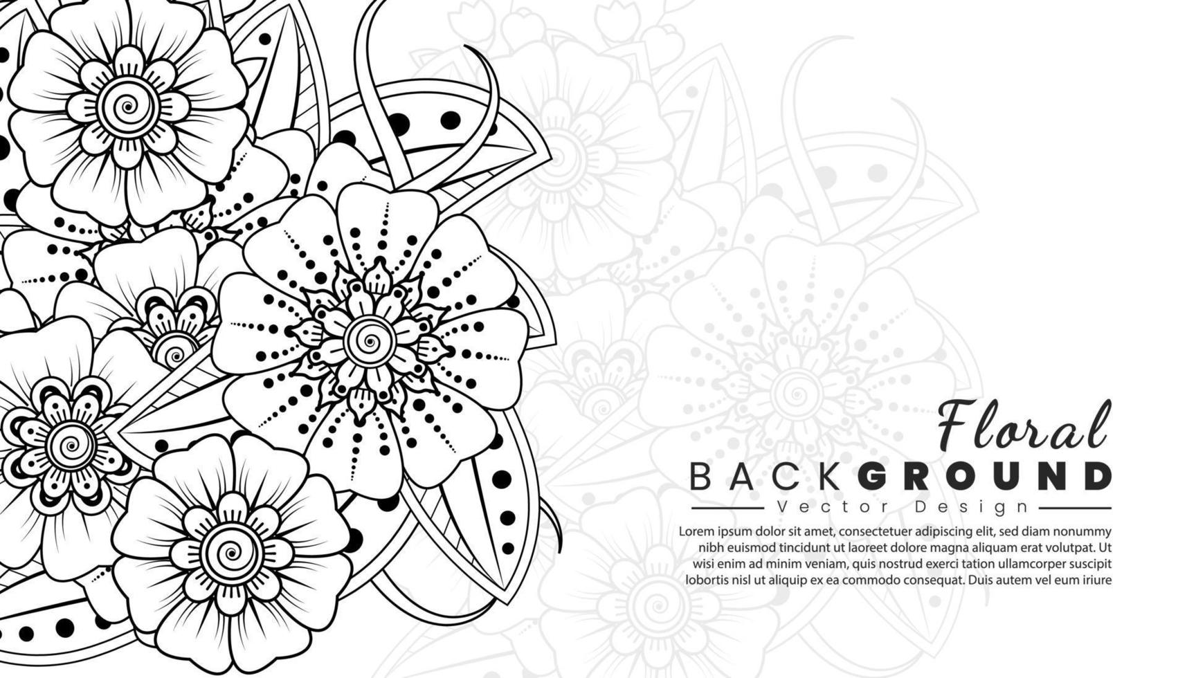 achtergrond met mehndi bloemen. zwarte lijnen op een witte achtergrond. banner of kaartsjabloon vector