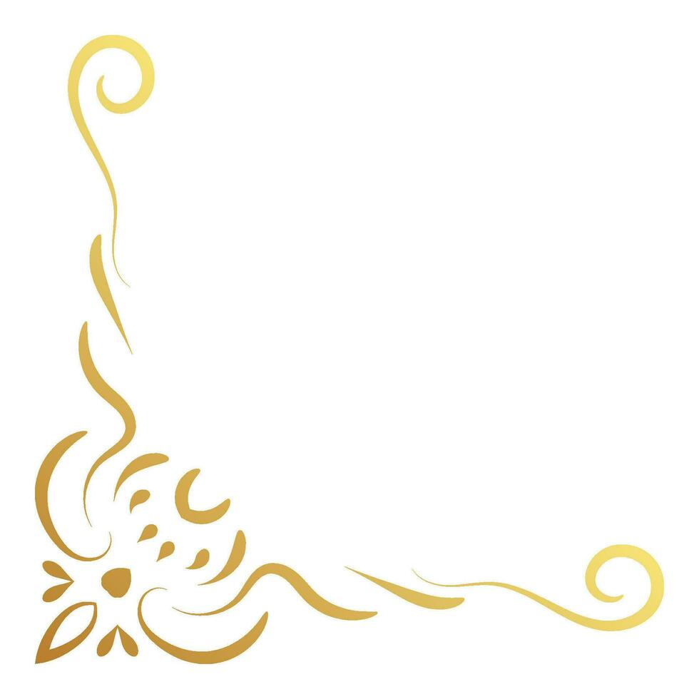 goud luxe wijnoogst hoek en kader. sier- krullen vector element. klassiek kolken verdeler ornament. filigraan ontwerp kalligrafische decoratie voor kader, groet kaart, uitnodiging, menu, certificaat.