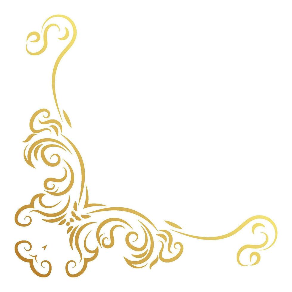 luxe wijnoogst hoek kader goud kleur vector element. klassiek kolken verdeler patroon ornament. filigraan ontwerp kalligrafische decoratie voor kader, groet kaart, uitnodiging, menu, certificaat.