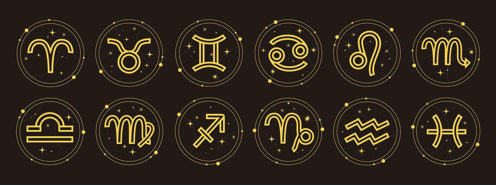 dierenriem tekens pictogrammen set. astrologisch horoscoop pictogrammen. dierenriem sterrenbeelden. vector tekens