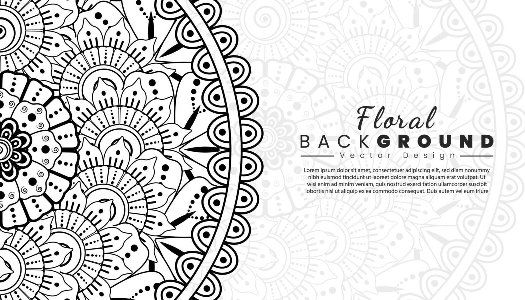 achtergrond met mehndi bloemen. zwarte lijnen op een witte achtergrond. banner of kaartsjabloon vector